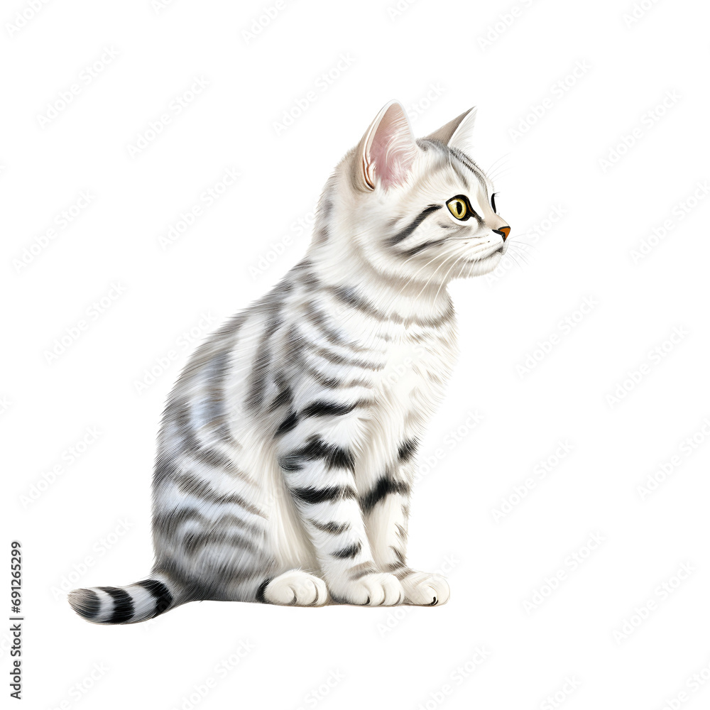 Fototapeta premium Cute cat on white background with striped pattern