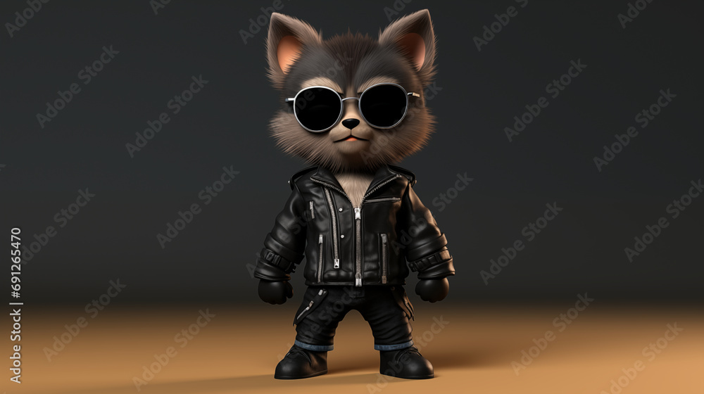 Cool cat standing wearing a leather jacket and black glasses. Generative AI. Cool cat standing wearing a leather jacket and black glasses. Generative AI.