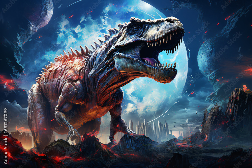 Fototapeta premium tyrannosaurus rex dinosaur in fantasy landscape