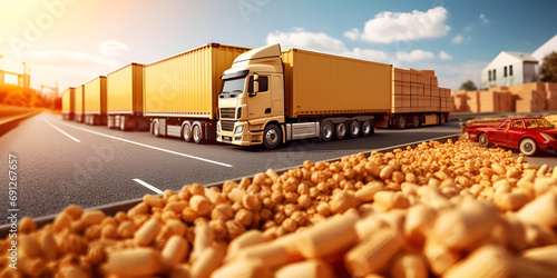  Big Blank Delivery Export import of food transportation Yellow Truck on a import export industry Mastering the Art of Big Blank Delivery in International Food Trade AI Generative 