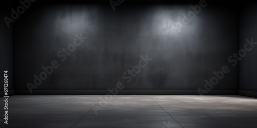 Empty dark industrial scene backdrop for website slide slider design to show product Solid black background for studio room or website template Dark black empty room scene with light on the wall 