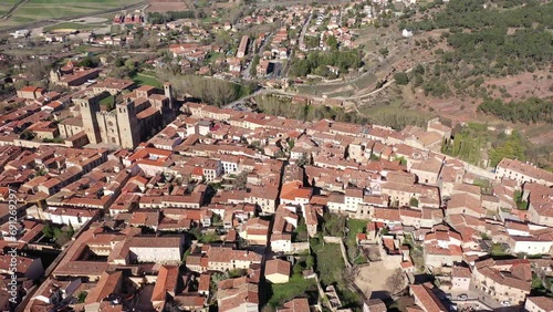 Bird's eye view of Siguenza, Province of Guadalajara, Castile-La Mancha, Spain. Cathedral visible from above. photo