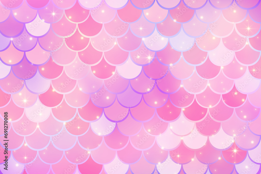 Mermaid pink background with scale and stars. Iridescent glitter fish ...