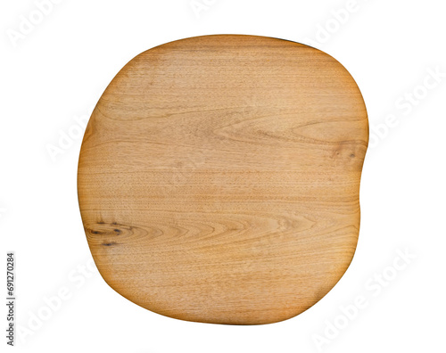 Wood charcuterie board with natural live edge and white empty background for food display or table