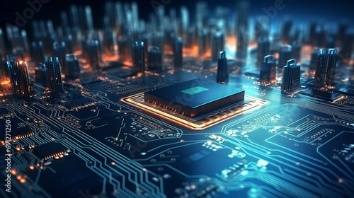 Futuristic Server Circuit Board: Digital Technology Wallpaper, Abstract 3D Render of Points and Lines