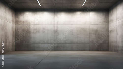 Abstract empty modern concrete walls hallway room with ceiling opening light and rough floor.  photo