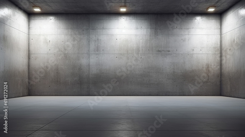 Abstract empty modern concrete walls hallway room with ceiling opening light and rough floor. 