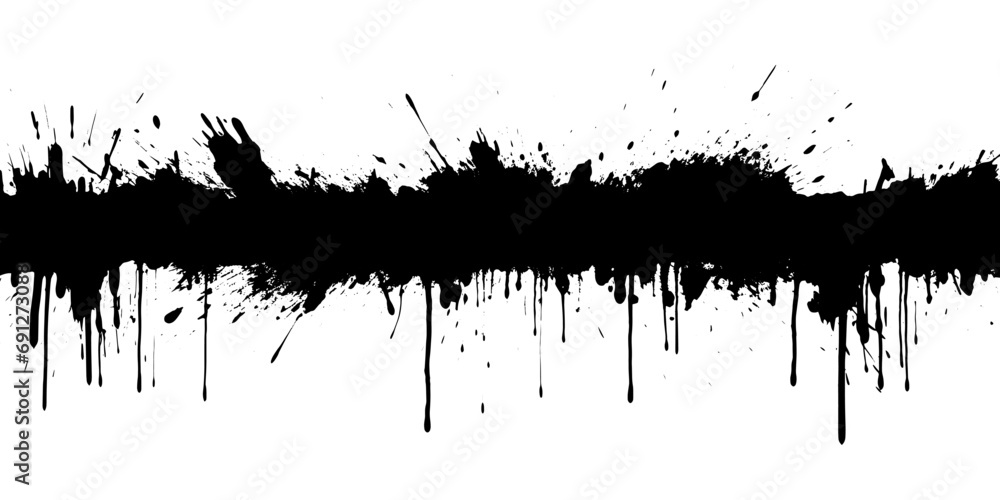 artistic texture of ink brush strokes, Isolated ink splashes and drops. Different handdrawn spray design, grunge splash