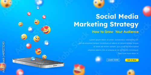 smartphone social media banner marketing seo illustration