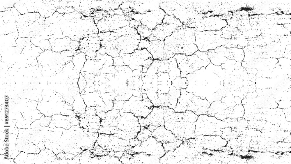 Black and white pattern. Monochrome abstract texture. Background of cracks, scuffs, chips, stains, ink spots