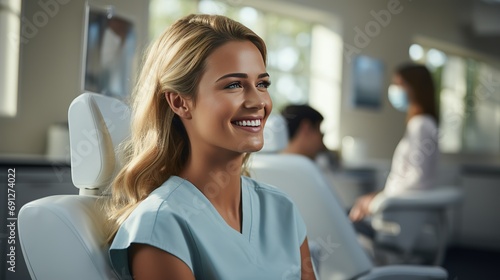 Smiling woman in a dental chair at a doctor's appointment