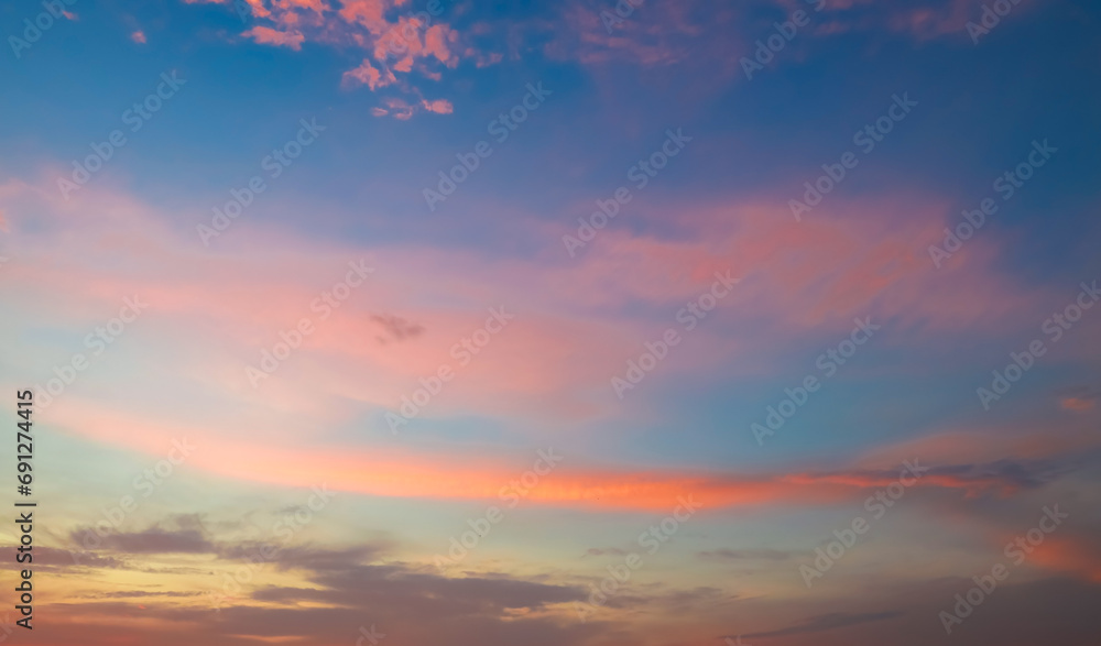Sunset Sky with Twilight in the Evening as the colors of Sunset Cloud Nature as  Sky Backgrounds, Horizon scene