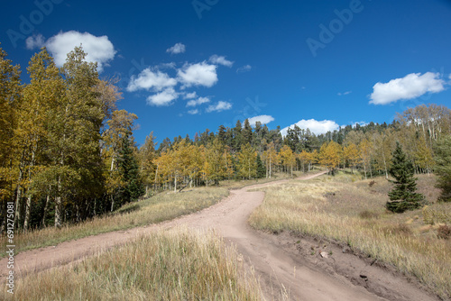 Blue sky over four wheel drive road [Medano Pass primitive road] through the Sangre De Cristo range of the Rocky Mountains in Colorado United States photo