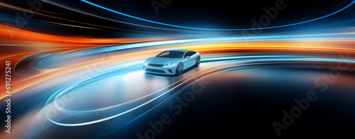 Futuristic Vehicle Speeding Through Light Trails