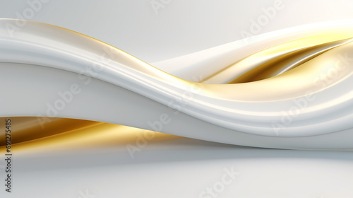  abstract white background illuminated with white and gold line. 3D render