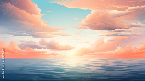 A Mesmerizing Tapestry A Beautiful Sunset Over the Ocean with Clouds and Water Reflection Tranquil Skies Unveiled Capturing the Majesty of Sunset Colors and Fantastic Clouds generative AI