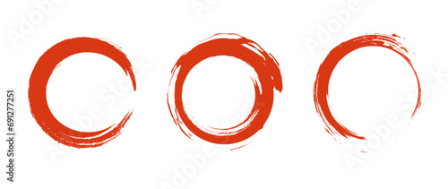 朱色のブラシストローク。毛筆タッチ。アナログ素材。