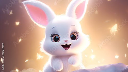 Bunny Affection: Close-Up Elegance with Hearts background ai generated