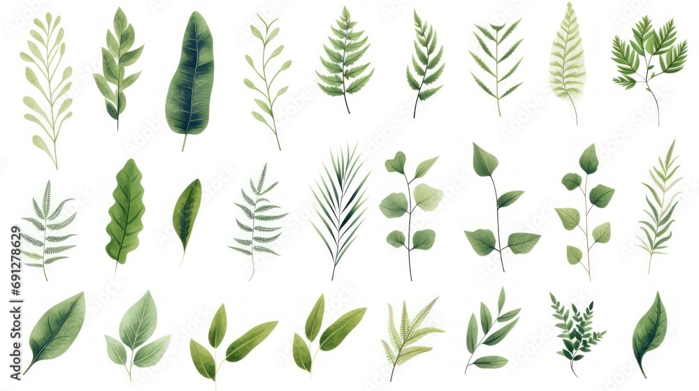 Collection illustration of green leaves