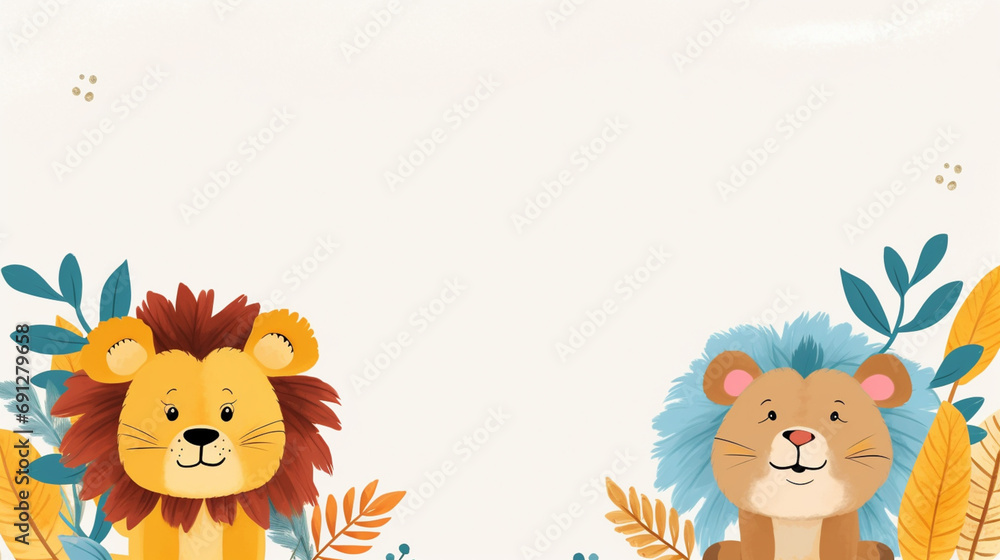 illustration happy lions background. Generative AI. illustration happy lions background. Generative AI.