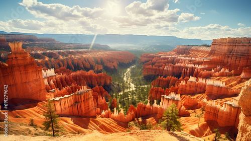 Winter in Bryce Canyon National Park, Utah, USA red rock geological wonders with blue sky photo