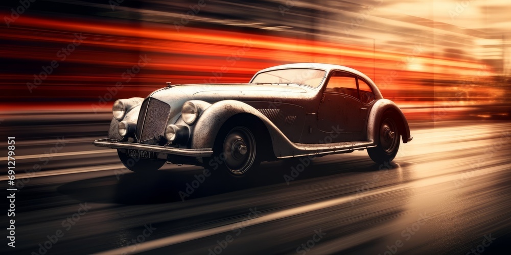 A sport vintage classic car. Life style concept. Race, speed, elegance theme. Generative AI - obrazy, fototapety, plakaty 