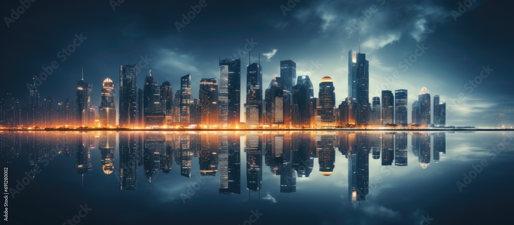 Cityscape at night with a blurred perspective
