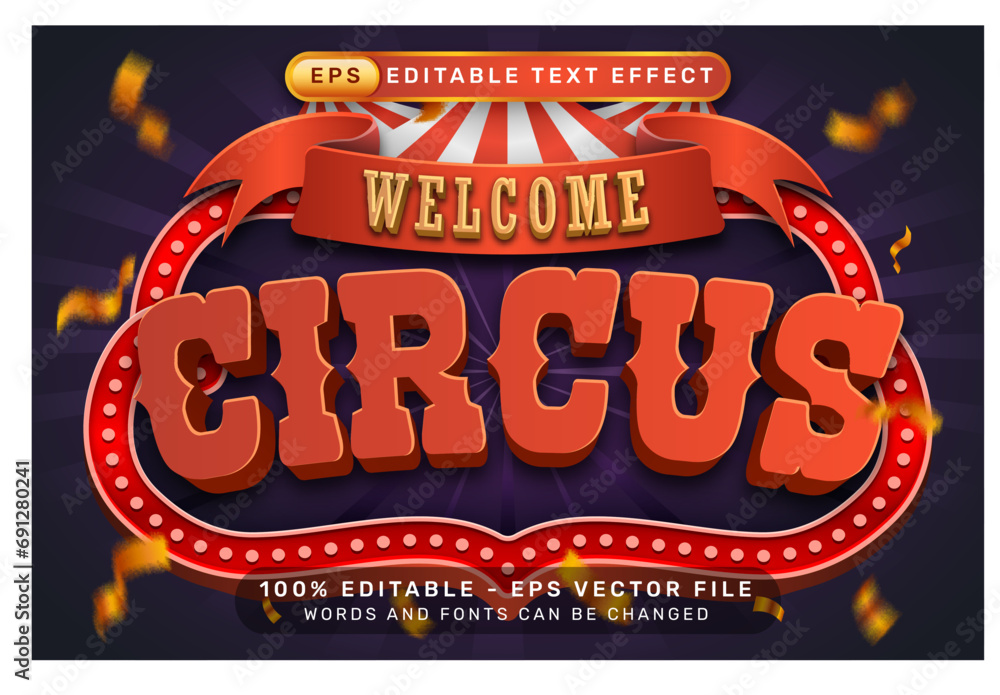 circus 3d text effect and editable text effect with tent and border show - obrazy, fototapety, plakaty 
