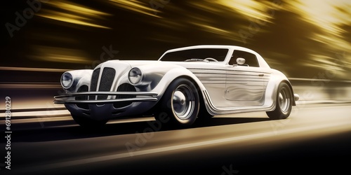 A white vintage classic car. Race, speed, elegance theme. Generative AI