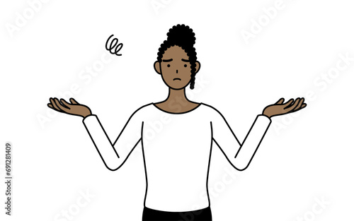 African-American woman with her hands outstretched in distress