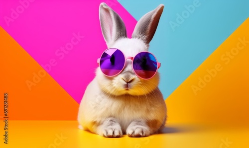 Cool bunny with sunglasses on colorful background. Generative AI © Neha Focus