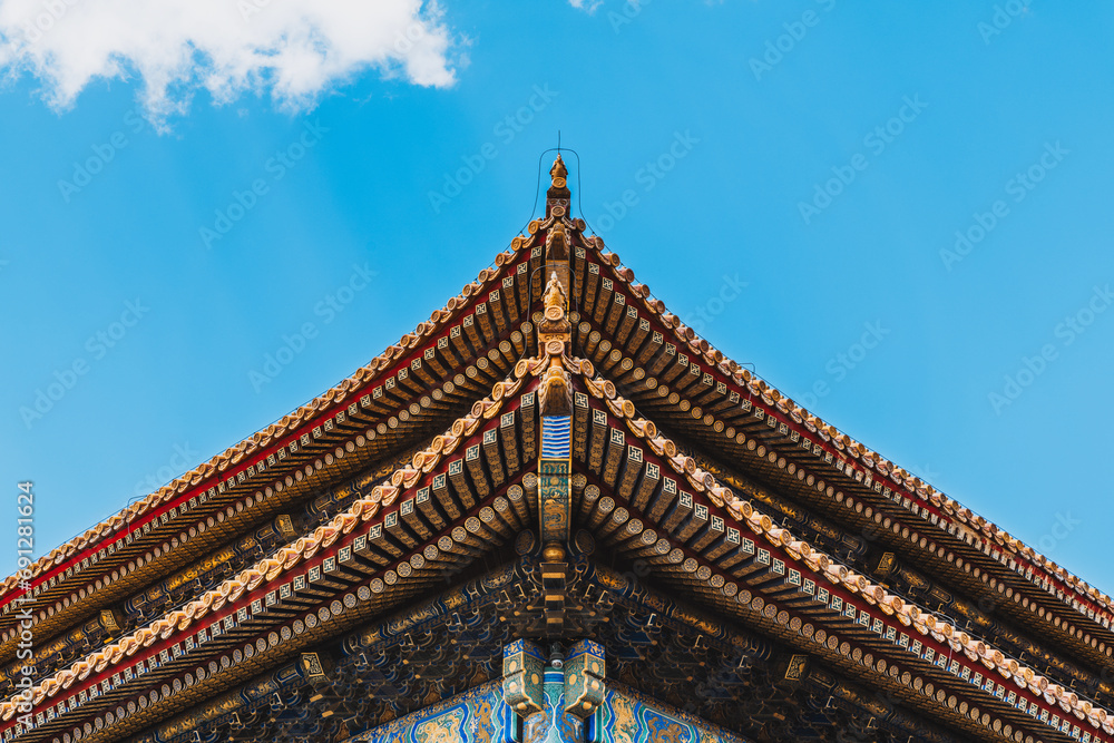 The cornice of ancient palace in the Forbidden City, China The cornice of ancient palace in the Forbidden City, China