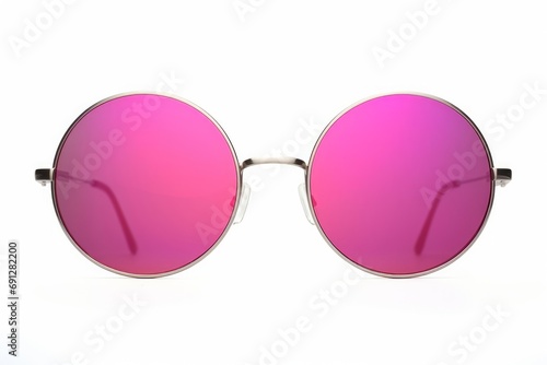 Round pink mirror gun metal sunglasses isolated on white, Generative AI