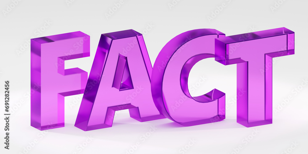 3d fact made of glass on grey background, 3d render, sign 3d fact made of glass on grey background, 3d render, sign