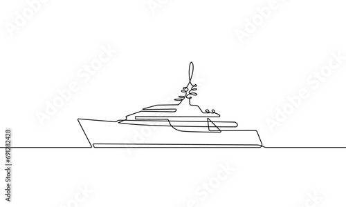 Ship Continuous One Line Drawing. Cruise Travel Sea Liner Simple Line Art Illustration for Logo, Print, Poster, Banner in Minimalist Modern Design. Vector EPS 10