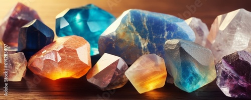 Crystals and Minerals from Gemstones Esoteric spiritual practice. Feng Shui, reiki therapy concept, Generative AI