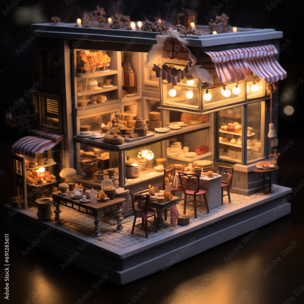 Miniature Bakery Display with Artisan Breads and Warm Cozy Ambiance