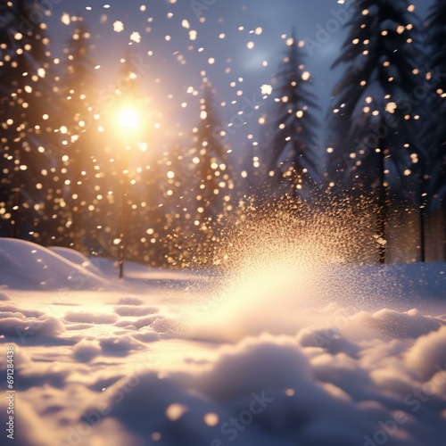 Cinematic lighting snowflakes falling wallpaper  hd photo