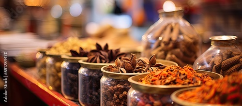 Dubai's market offers Arabic spices with selective focus. photo