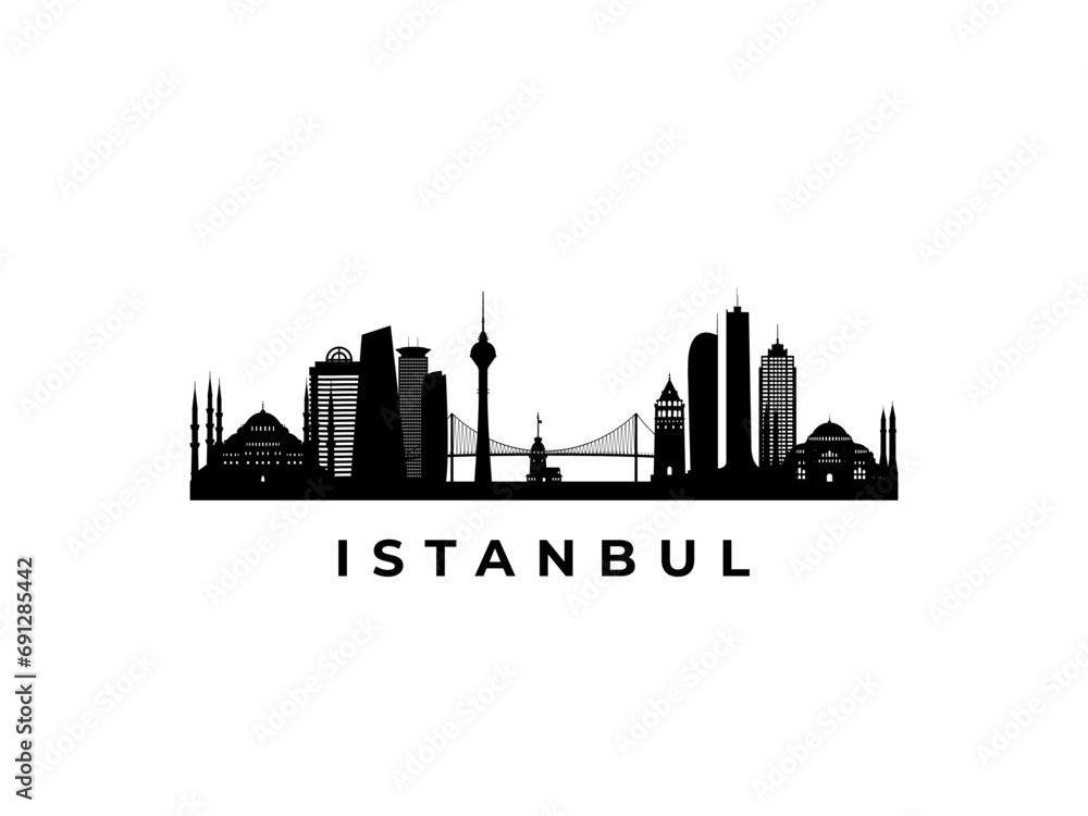 Vector Istanbul skyline. Travel Istanbul famous landmarks. Business and tourism concept for presentation, banner, web site.