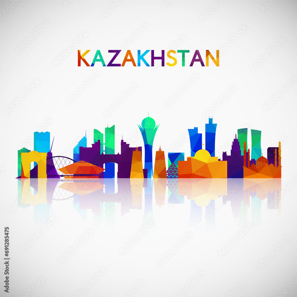 Kazakhstan skyline silhouette in colorful geometric style. Symbol for your design. Vector illustration.