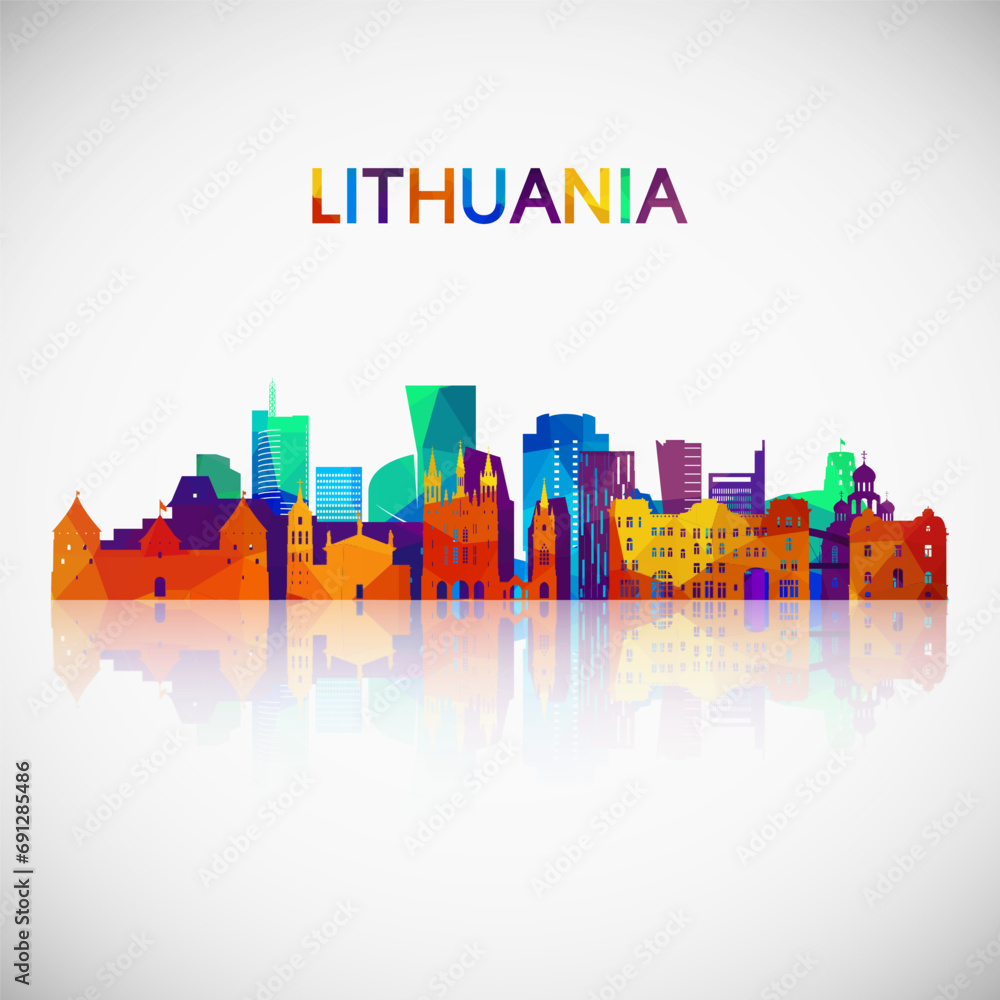 Lithuania skyline silhouette in colorful geometric style. Symbol for your design. Vector illustration.