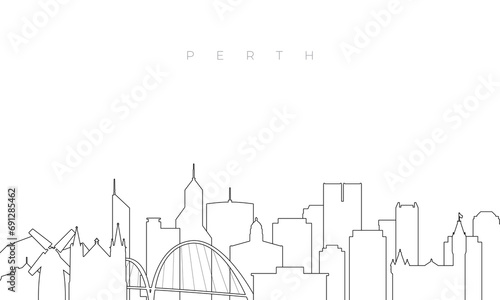 Outline Perth skyline. Trendy template with Perth buildings and landmarks in line style. Stock vector design.