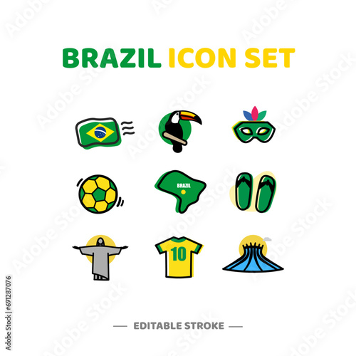 Brazil Icon Set Symbol Illustration Vector	