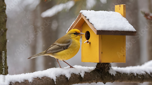 bird house in the snow,cold climate, winter activities, snow-covered, Christmas decoration,  © AlJunaid