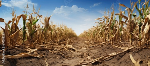 Hailed cornfield severely damaged.