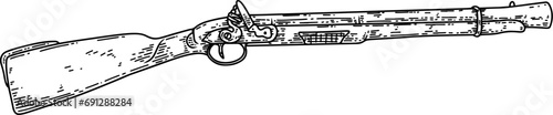 Hand drawn illustration of an old gun, mushket. Vector illustration