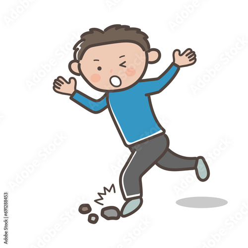 ランニング中に石につまづいて転びそうになる男性のイラスト