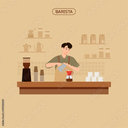 barista working at a cafe.
young boss working with a smile.
카페에서 일하고 있는 바리스타
미소로 일하고 있는 젊은 사장님