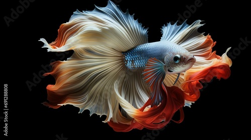 Capture the moving moment of red-blue siamese fighting fish isolated on black background. betta fish. © Salis